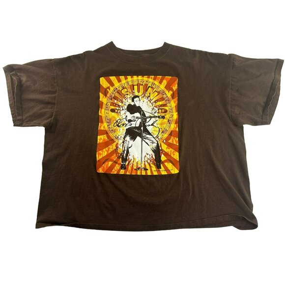 Elvis Presley Men's Shirt 2XL Brown Rock & Roll Sun Records Graphic Shor Sleeve - Picture 1 of 8
